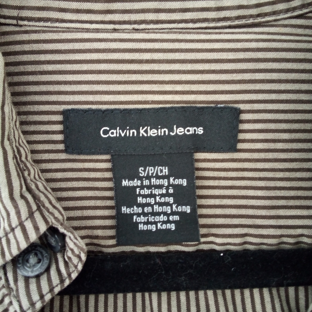 Calvin Klein Jeans Button Up Brown Black Stripe Shirt Small - Picture 5 of 7